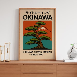 Póster de viaje de Okinawa, arte mural japonés, impresión turística vintage, decoración de viajes japonesa retro, póster imprimible de los años 70, arte de Okinawa.