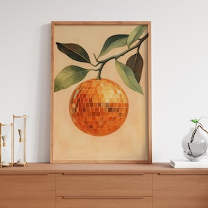 Retro Orange Disco Ball Print Funky Citrus Kitchen Bar Cart Poster Preppy Food Home Decor DIY Wall Art Gift for Her