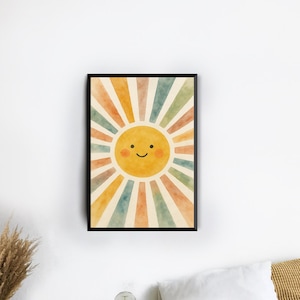 Watercolor Sun Wall Art Nursery Decor – Sun Playroom Poster, Girls Room Digital Download, Kids Room Printable, Baby Shower Gift
