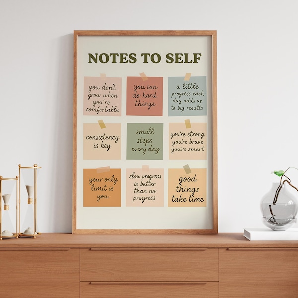 Notes To Self Motivational Quotes Print Inspirational Artwork Digital Download Printable Art Mental Health Poster Motivation Office Decor