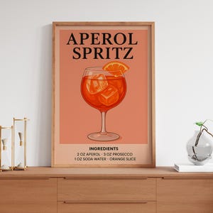 Aperol Spritz Print Bar Cart Decor Cocktail Poster Feest Handtekening Drankje Bord Muur Minimalistisch Trendy Elegant Verfijnd Retro