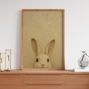 Easter Bunny Print Muted Spring Rabbit Vintage Painting Digital Download Wall Art Cottagecore Animal Decor Wall Print