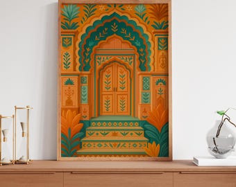Jaipur India Travel Poster: Vibrant Archway Illustration (Digital Download)