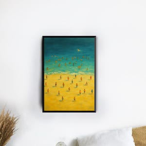 Tiny People Swimming In Ocean Print Summer Poster Minimalist Wall Art Beach House Decor Printable Wall Art