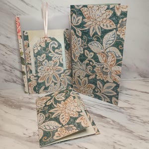 4 Piece Floral Stationery Set: Ephemera Storage - Cardstock Folder, Pocket, Notebook & Tag