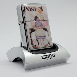 Vintage Norman Rockwell 2002 Zippo Saturday Evening Post Tattoo Artist  Very Good Used Unfired Lighter