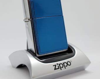 Vintage 2001 Zippo Lighter Blue Anodized Aluminum Good Used Condition in Box Collectible