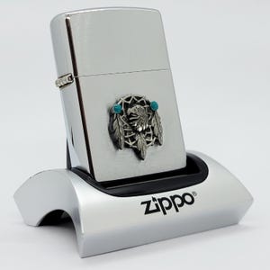 Vintage 2000 Zippo Lighter – Dreamcatcher with Eagle Head – Turquoise Southwest Design – Collectible