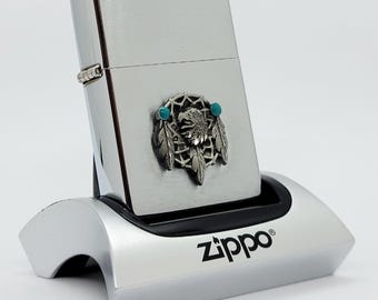 Vintage 2000 Zippo Lighter – Dreamcatcher with Eagle Head – Turquoise Southwest Design – Collectible
