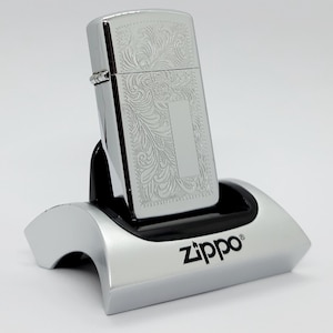 Vintage 1995 Zippo Slim Venetian Chrome Lighter – Engravable Floral Design Green Box