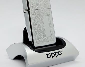 Vintage 1995 Zippo Slim Venetian Chrome Lighter – Engravable Floral Design Green Box
