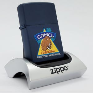 Vintage 1996 Camel Joe Camel 75th Birthday Zippo Lighter - Unique Blue Matte Collectible Prototype