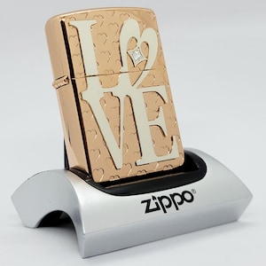 Vintage 2006 Zippo Lighter: LOVE Heart, Rose Gold Plated, Swarovski Crystal, Japan Market