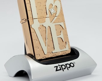 Encendedor Zippo vintage 2006 LOVE Heart chapado en oro rosa con cristales Swarovski, del mercado japonés. Nuevo.