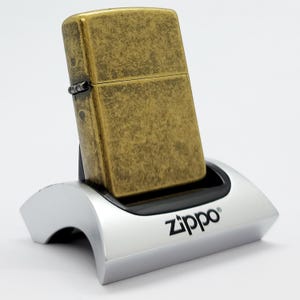 Vintage Zippo 201FB Antique Brass Flat Bottom Lighter - Rare Collectible Brand New in Original Box