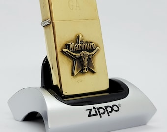 Vintage 1992 Zippo Marlboro Longhorn Bull Texas Star Slim Solid Brass Lighter Collectible Memorabilia