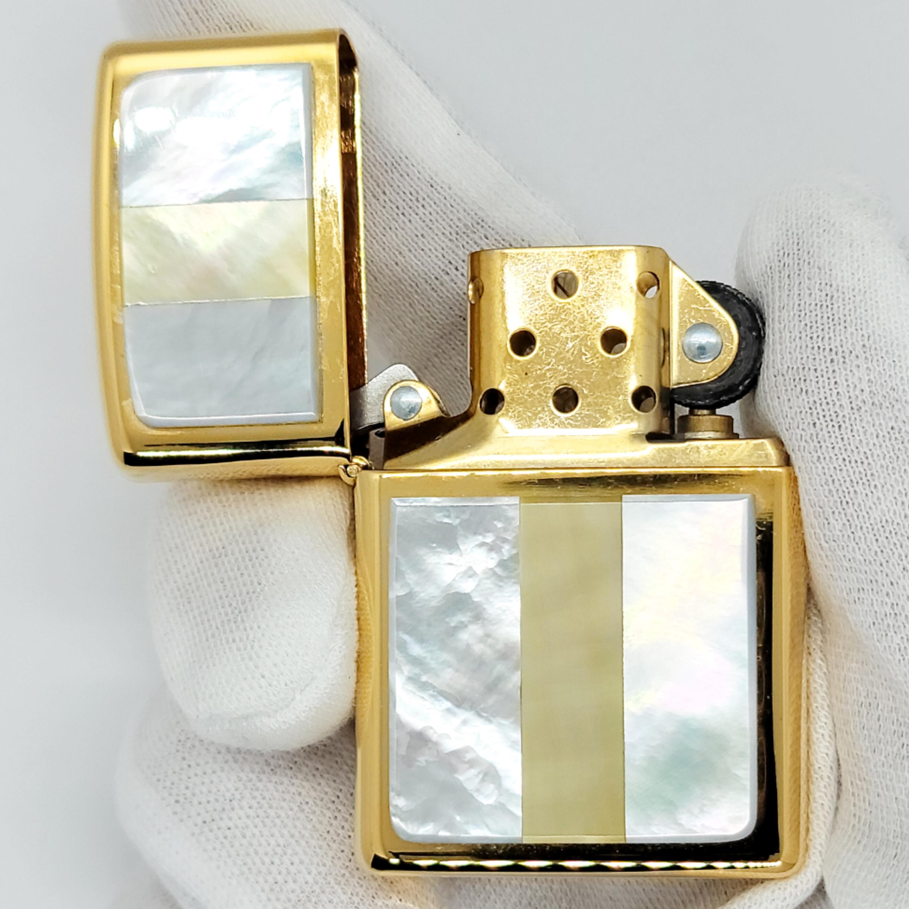 Vintage 1998 Zippo Gold Plated Lighter With Real Mother of Pearl 