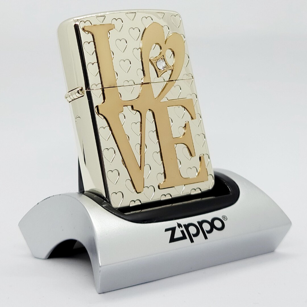 Vintage 2006 Zippo Lighter LOVE Gold Plated Swarovski Crystal