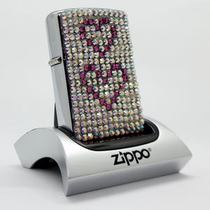 Vintage 2005 Zippo Lighter for Japan Market – Rhinestone Heart Design – Crystal Bling – Collectible Gift for Her – Original Box – Used