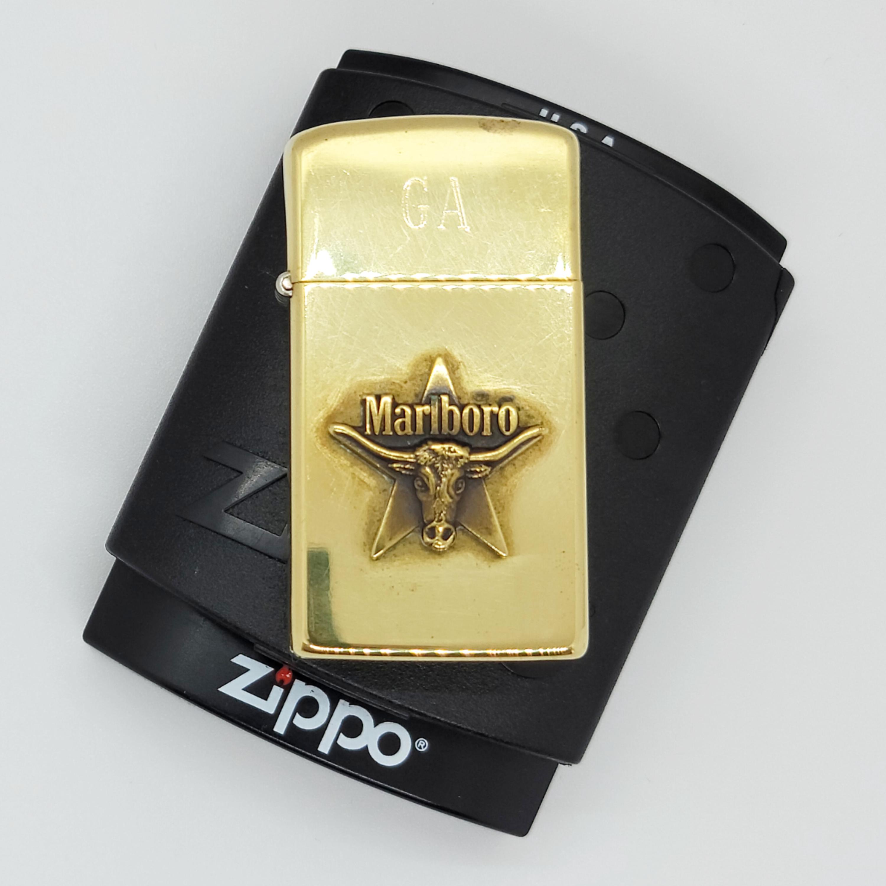 Vintage 1992 Zippo Lighter Marlboro Longhorn Bull Texas Star Slim