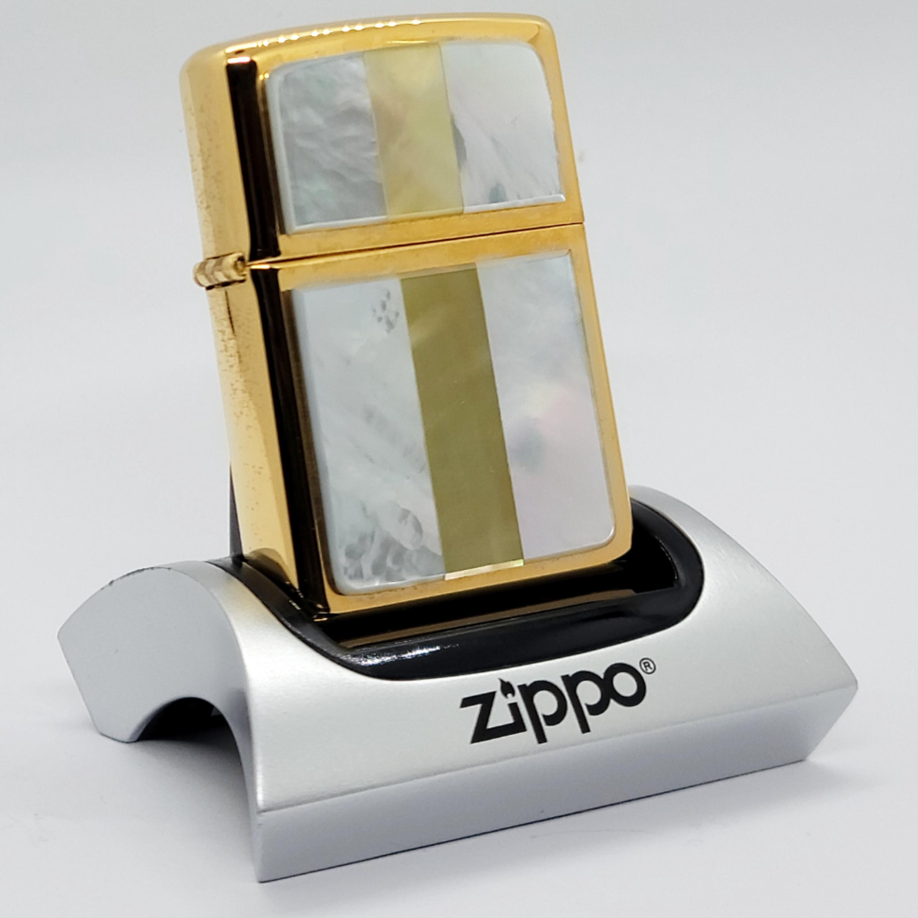 Vintage 1998 Zippo Gold Plated Lighter With Real Mother of Pearl