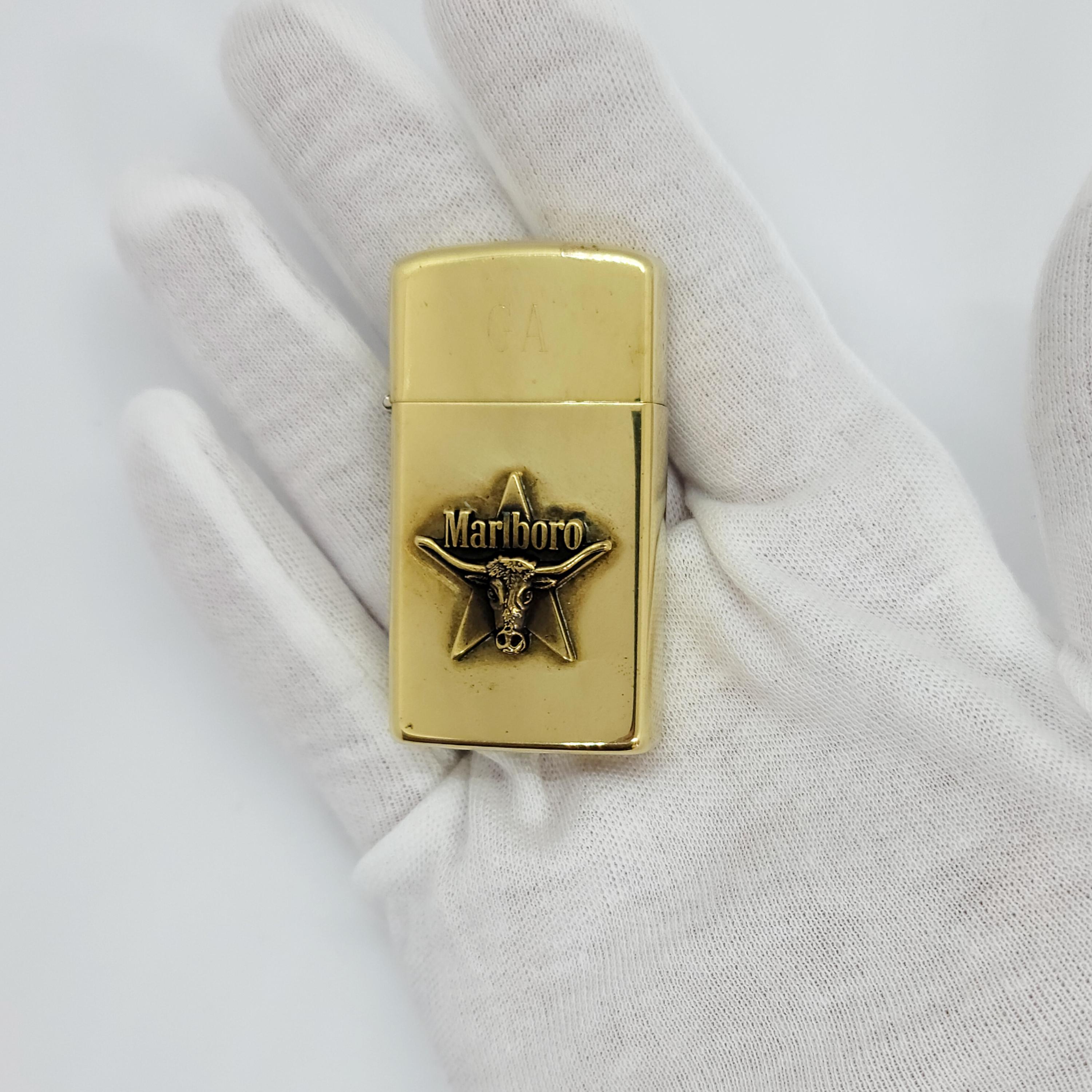 Vintage 1992 Zippo Lighter Marlboro Longhorn Bull Texas Star Slim 