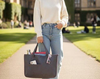 Borsa per laptop in finta pelle scamosciata grigia, borsa da lavoro da donna