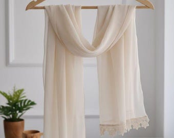 Sciarpa turca in seta lavorata a mano con pizzo ad ago, scialle vintage