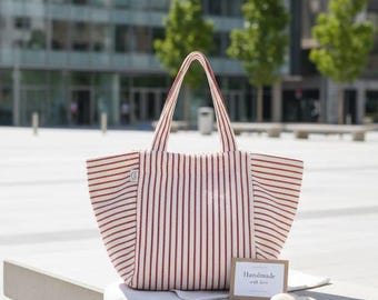 Striped Canvas Tote Bag: Large Cotton Shopper, 15-inch Laptop