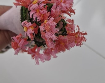 Sciarpa in pizzo ad ago turco fatta a mano - Ricamo floreale in cotone Oya