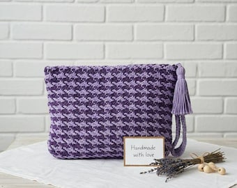 Handmade Crochet Clutch | Lined Knit Evening Bag with Strap
