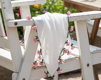 Sciarpa vintage in seta con pizzo ad ago – Foulard turco Oya fatto a mano