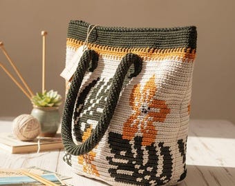 Handmade Crochet Tote Bag • Boho Granny Square Handbag with Zipper