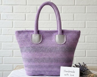 Handmade Crochet Tote Bag | Zippered Boho Shoulder Bag with Pocket