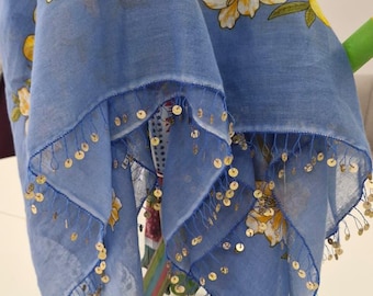 Sciarpa di cotone con paillettes fatta a mano - Rifiniture in pizzo turco Oya, scialle boho