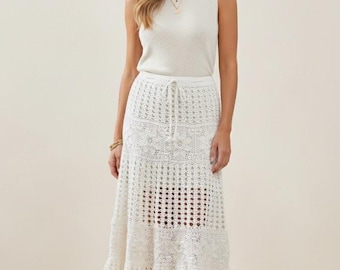 Gonna in pizzo all'uncinetto floreale fatta a mano - Stile boho vintage, taglia M-L