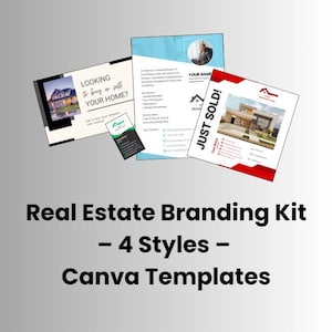 Kit di branding immobiliare / Modelli Canva modificabili / 4 stili / Biglietti da visita, volantini, appena elencati, firma, copertine IG
