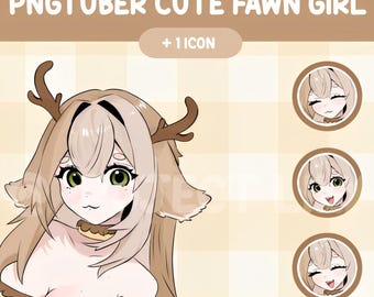 Cute Fawn PNGTuber Pack | 4 Expressions + Profile Icon | PNG VTuber Avatar | Instant Download