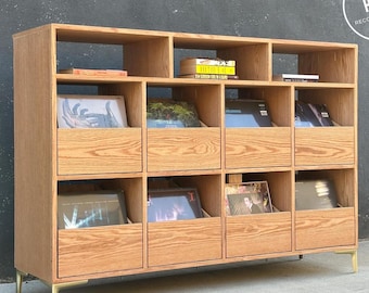 Custom Handcrafted Vinyl Record Storage Cabinet, 8-Drawer, with Receiver Bays | Made in Los Angeles