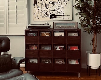 Custom Handcrafted Vinyl Record Storage Cabinet for 45s 7-Inch Records, 12-Drawer | Made in Los Angeles