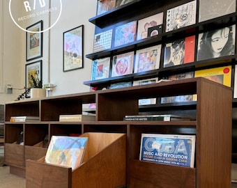 Custom Handcrafted Vinyl Record Storage Cabinet, Bench-Style 5-Drawer With Receiver Bays | Made in Los Angeles