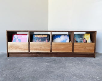 R/D Vinyl Record Storage Cabinet, Custom Bench-Style 4-Drawer With Partial Faceplates | No Lights Included | Made in Los Angeles