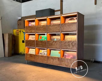 Custom Handcrafted Vinyl Record Storage Cabinet, 12-Drawer | Made in Los Angeles | LED Lights Optional