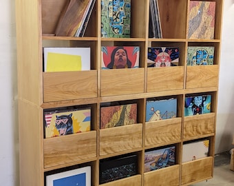 Custom Handcrafted Vinyl Record Storage Cabinet, 12-Drawer With Open Cubbies | Made in Los Angeles