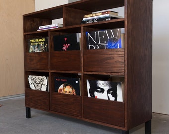 Custom Handcrafted Vinyl Record Storage Cabinet, 6-Drawer, With Receiver Bays | Made in Los Angeles