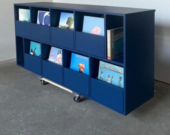 Custom Handcrafted Vinyl Record Storage Cabinet, 8-Drawer, With Offset Cubbies | Made in Los Angeles