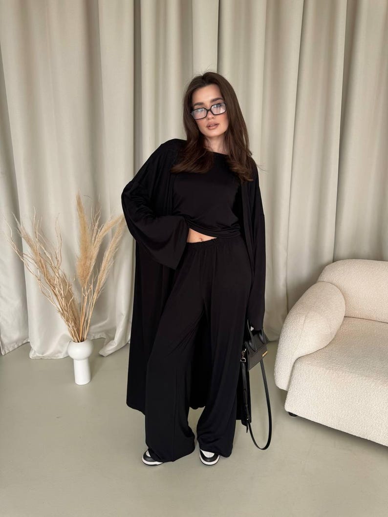 Simple Casual Loose Top Pants Coat Comfortable Soft Three-Piece Suit