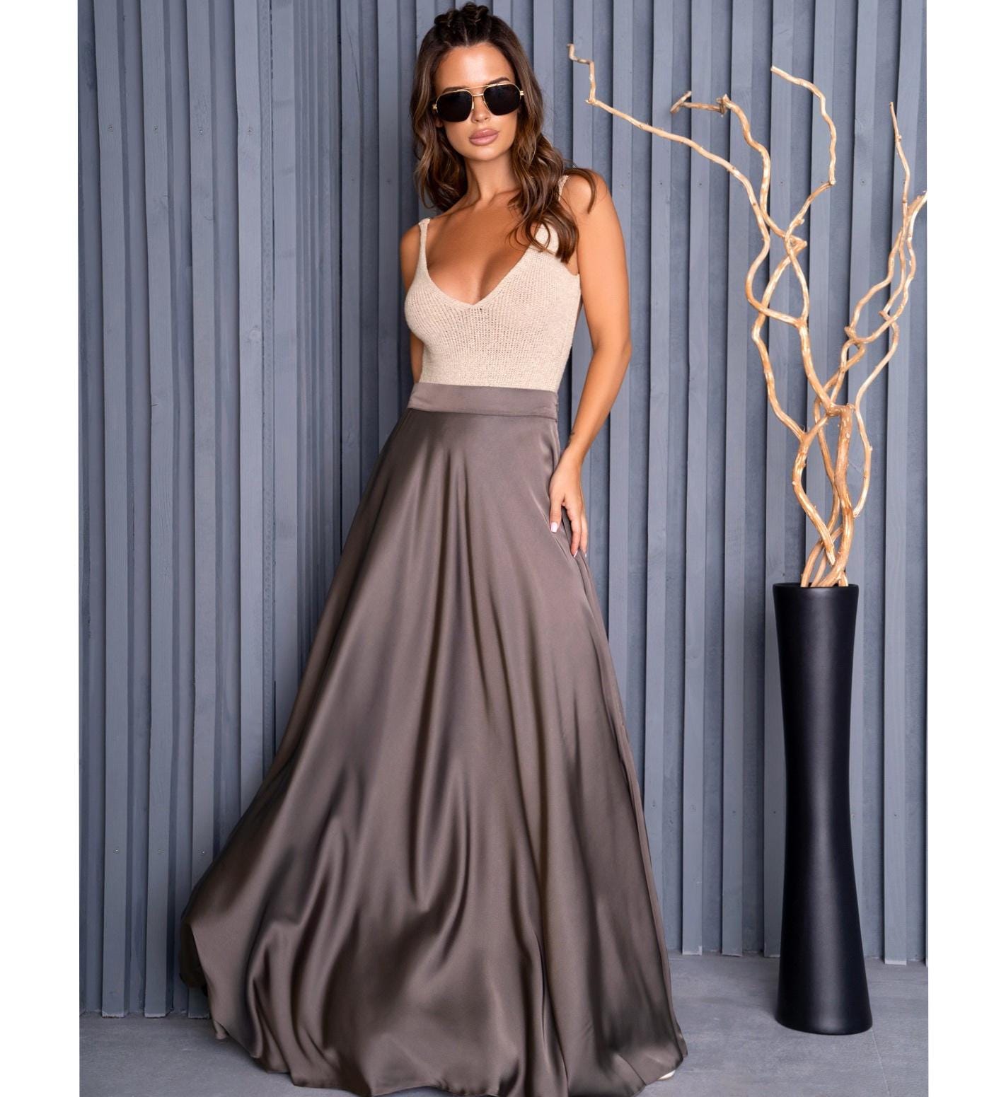 Brown Dress Long Satin Silk - Etsy Brown Dress Long Satin Silk - Etsy