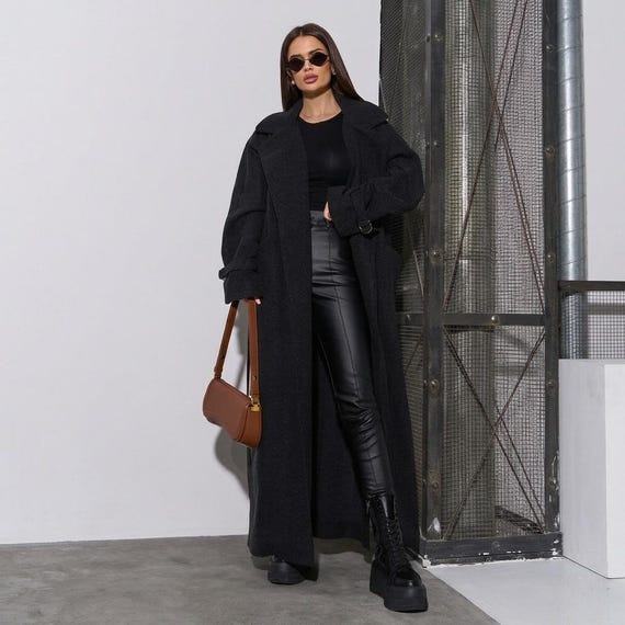 ladies dress winter coats Dark Green Wool Fit and Flare Coat with Vintage Swing Silhouette Dark Blue / XS Big Collar Long Coat,Women Wool