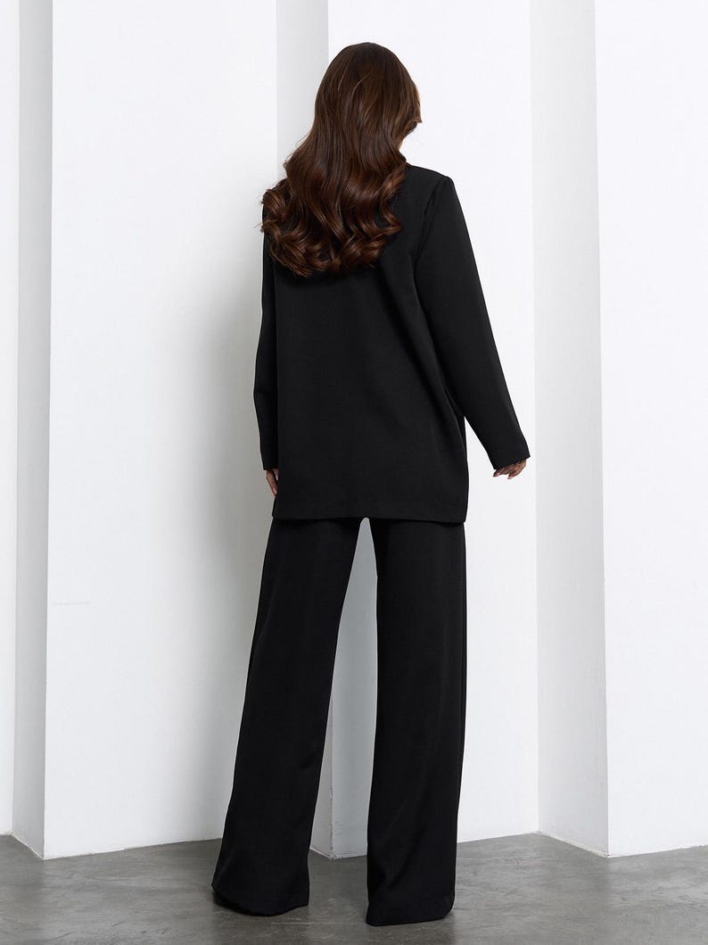 Women Classic Pant Suit, Formal 3 Piece Suit With Blazer Wide Leg — free download